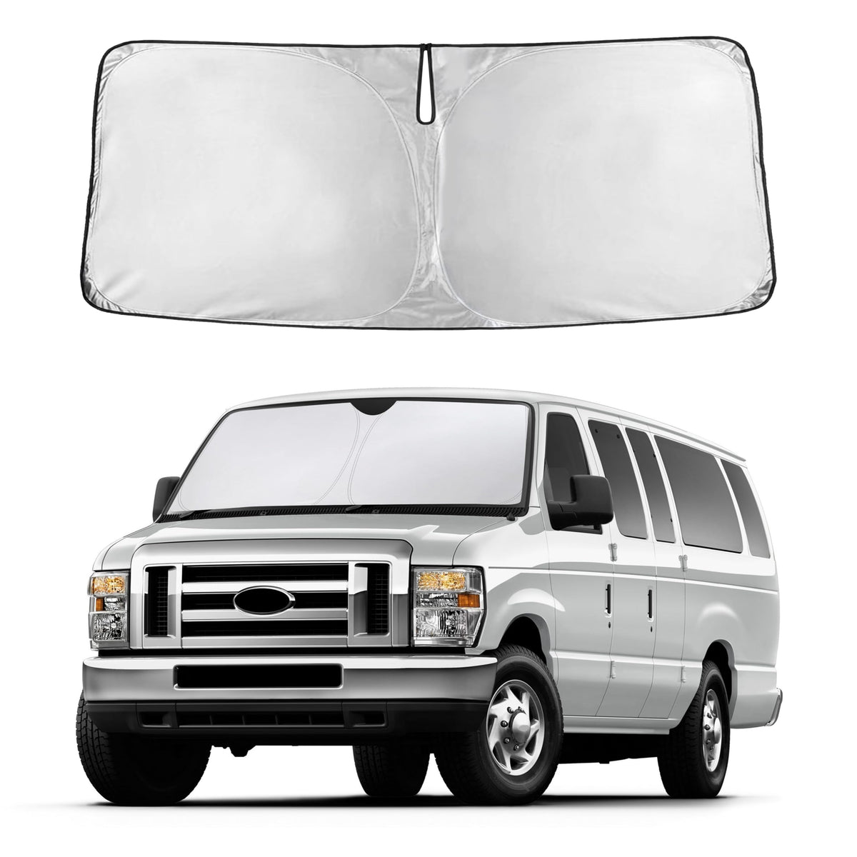Autovir front view on Econoline windshield showing full coverage and cooling benefit