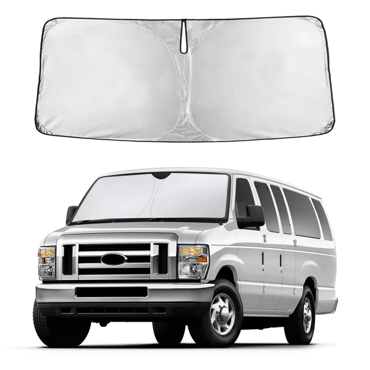 Autovir front view on Econoline windshield showing full coverage and cooling benefit