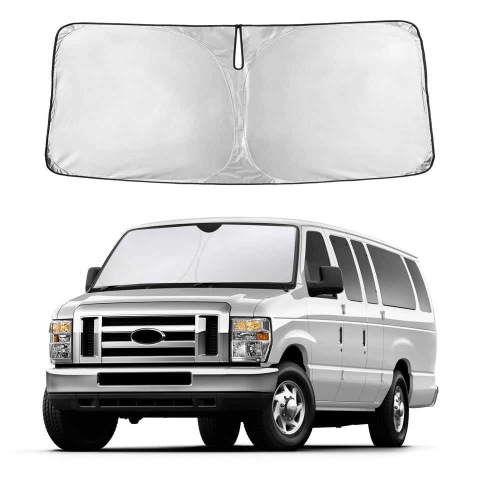 Autovir front view on Econoline windshield showing full coverage and cooling benefit