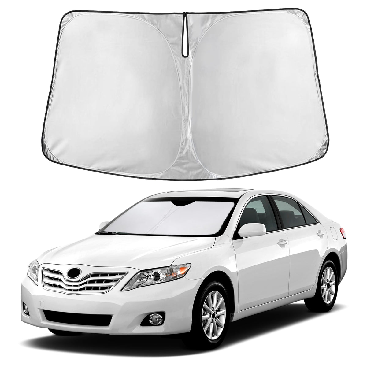 Autovir sun shade fitted to Camry windshield keeps interior cooler and protected
