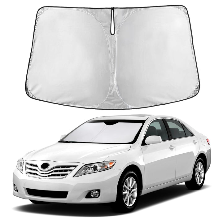 Autovir sun shade fitted to Camry windshield keeps interior cooler and protected