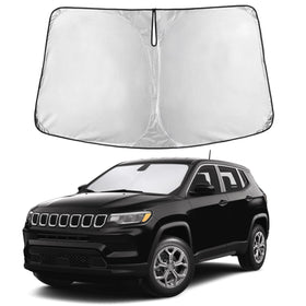 Autovir front view fitted on Jeep Compass windshield showing full coverage and cooling benefit