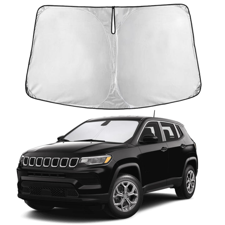 Autovir front view fitted on Jeep Compass windshield showing full coverage and cooling benefit