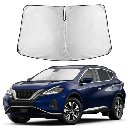 Autovir front view of sun shade on windshield showing full coverage and protection