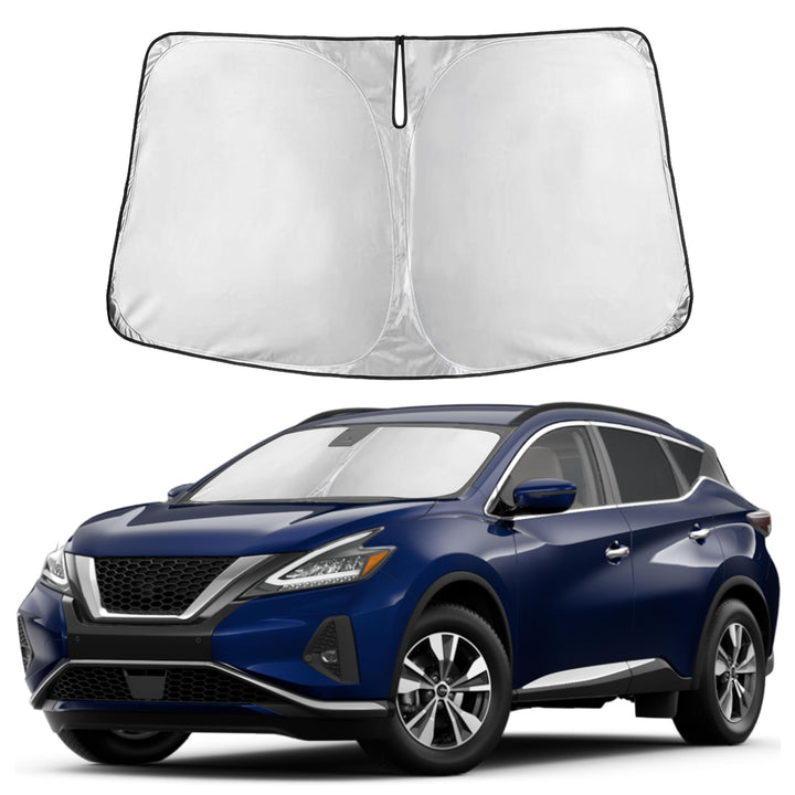Autovir front view of sun shade on windshield showing full coverage and protection