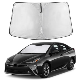 Autovir front view covering Prius windshield protects interior from heat