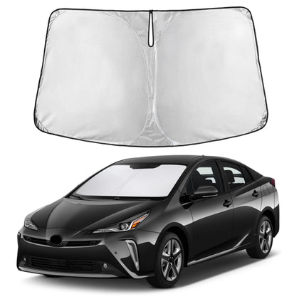 Autovir front view covering Prius windshield protects interior from heat