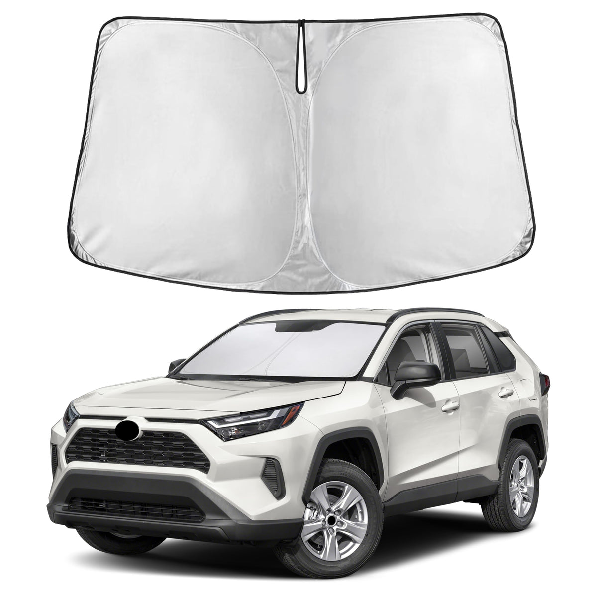 Autovir front view of sun shade showing exact RAV4 windshield fit and full coverage