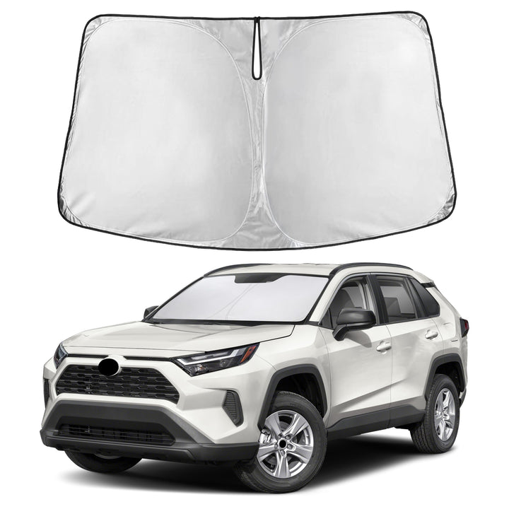 Autovir front view of sun shade showing exact RAV4 windshield fit and full coverage