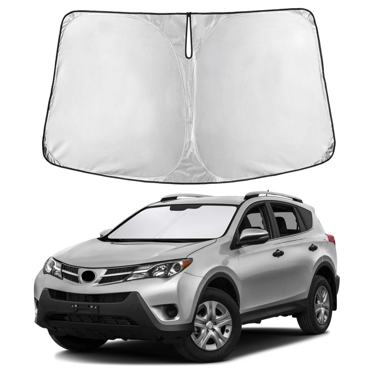 Autovir sun shade front view showing full windshield fit and cooling benefit