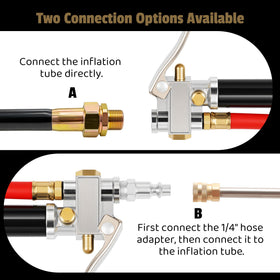 AutoViteX rubber hose with 1/4" NPT fitting showing secure compressor connection