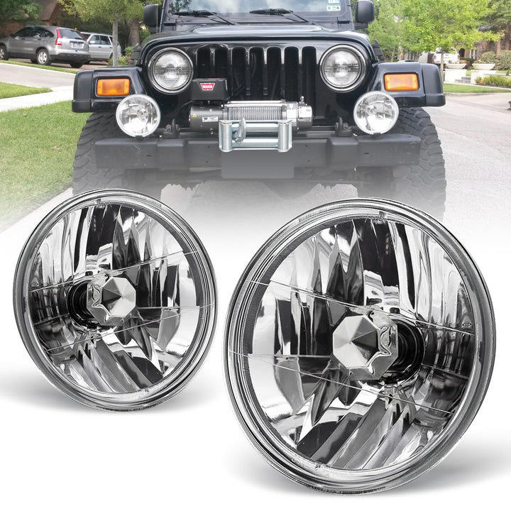 AUTOWIKI front view 7-inch headlights showing clean lens and improved road visibility