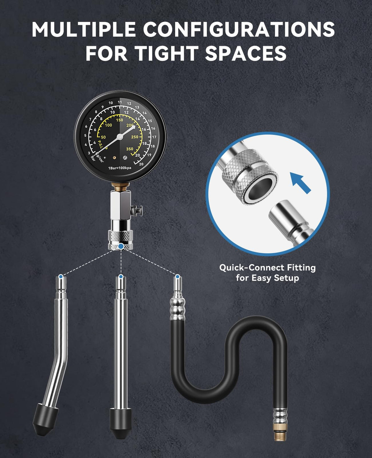 AUTOWN extension hose shown flexible for reaching recessed spark plugs