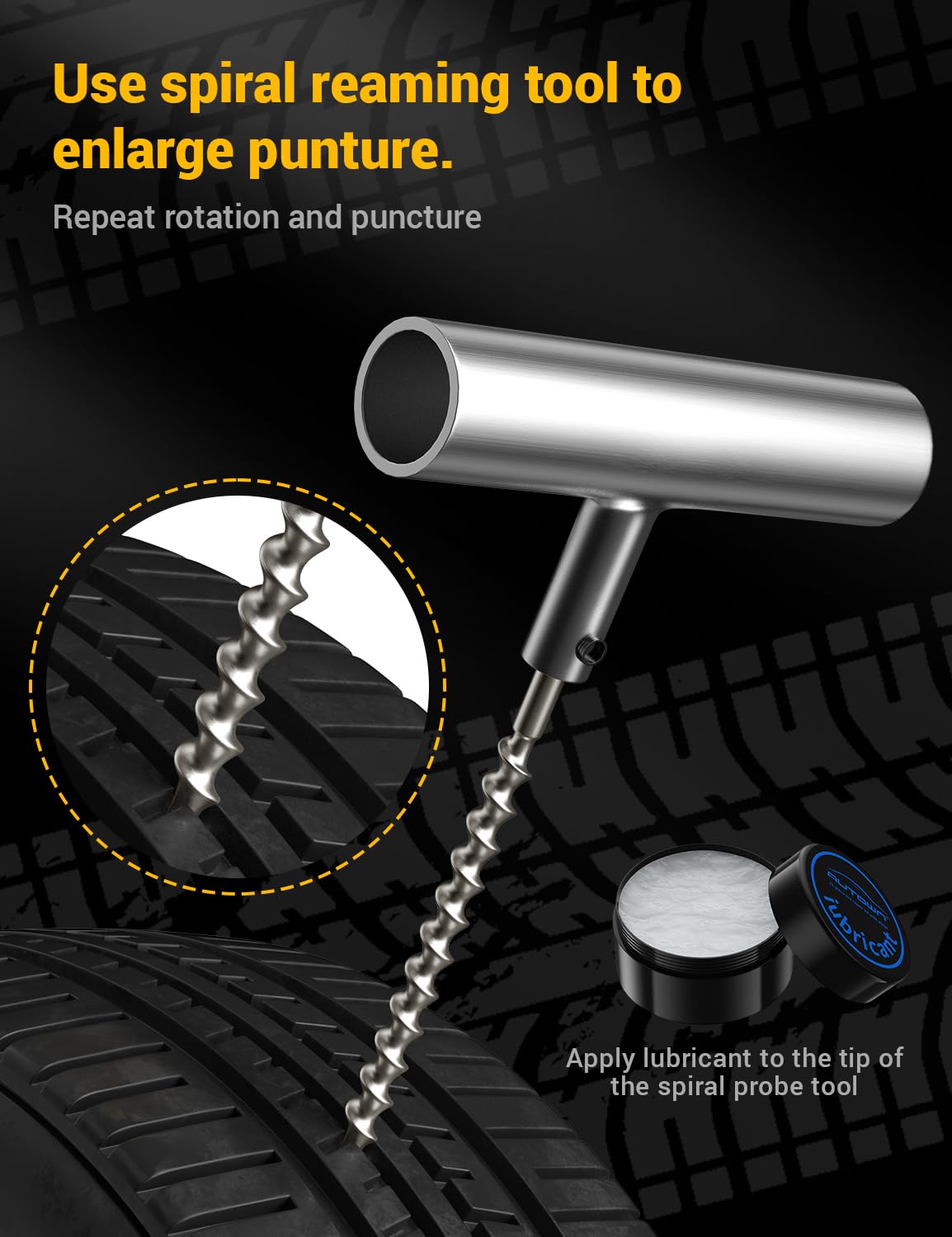 AUTOWN repair kit in use on car tire showing fast roadside repair benefit