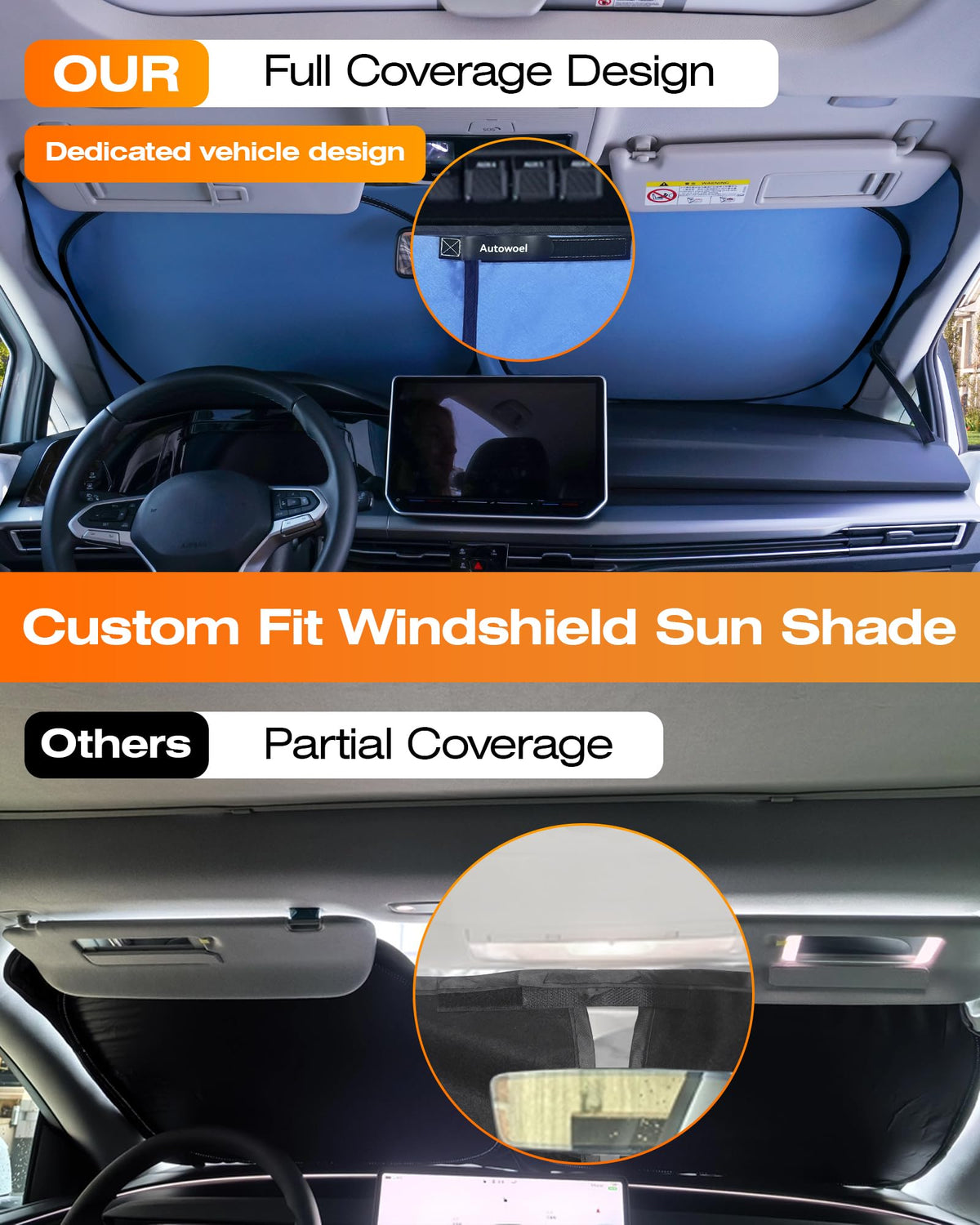 AUTOWOEL folded shade with storage bag compact for trunk storage and easy transport