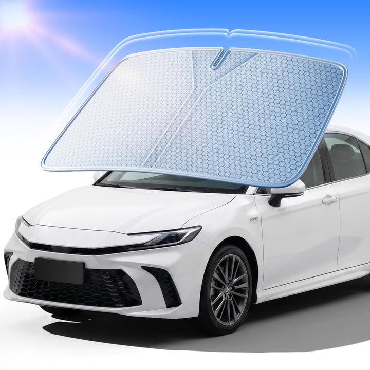 AUTOWOEL front view on Camry windshield showing full coverage and cooler cabin benefit
