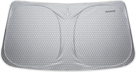 AUTOWOEL front view of windshield shade showing fit and branding and clear benefit of sun protection