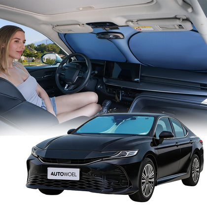 AUTOWOEL front view on Camry windshield showing full coverage and sun protection
