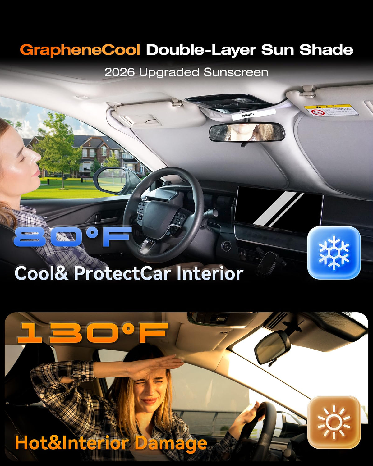 AUTOWOEL graphene fabric close-up highlighting cooling layer and heat reduction benefit