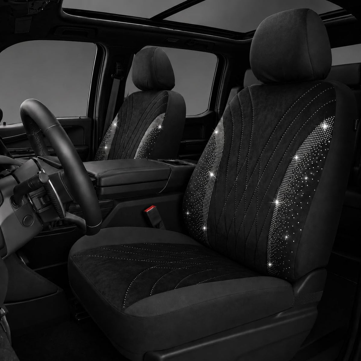AUTOYOUTH headrest close-up rhinestones highlighting sparkle and elegance