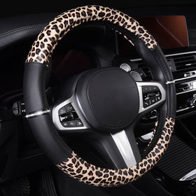 AUTOYOUTH leopard steering wheel cover front view showing bold print and fit benefits