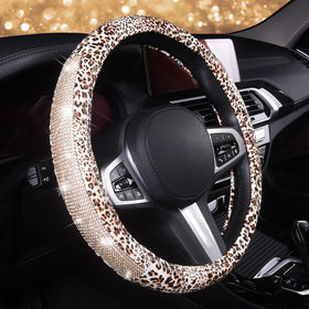 AUTOYOUTH front view of leopard steering wheel cover showing overall design and fit benefit