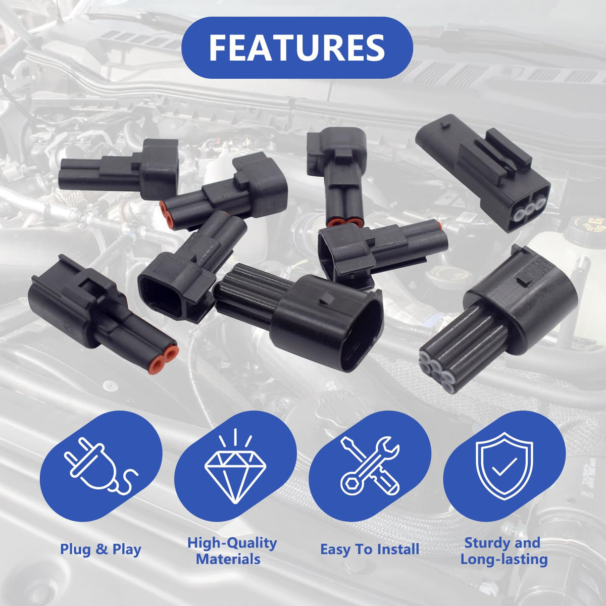 Auxazalux plug mounted on Ford harness demonstrating quick no-solder installation