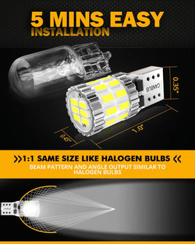 Auxbeam beside a standard bulb showing compact 1:1 size and easy swap benefit