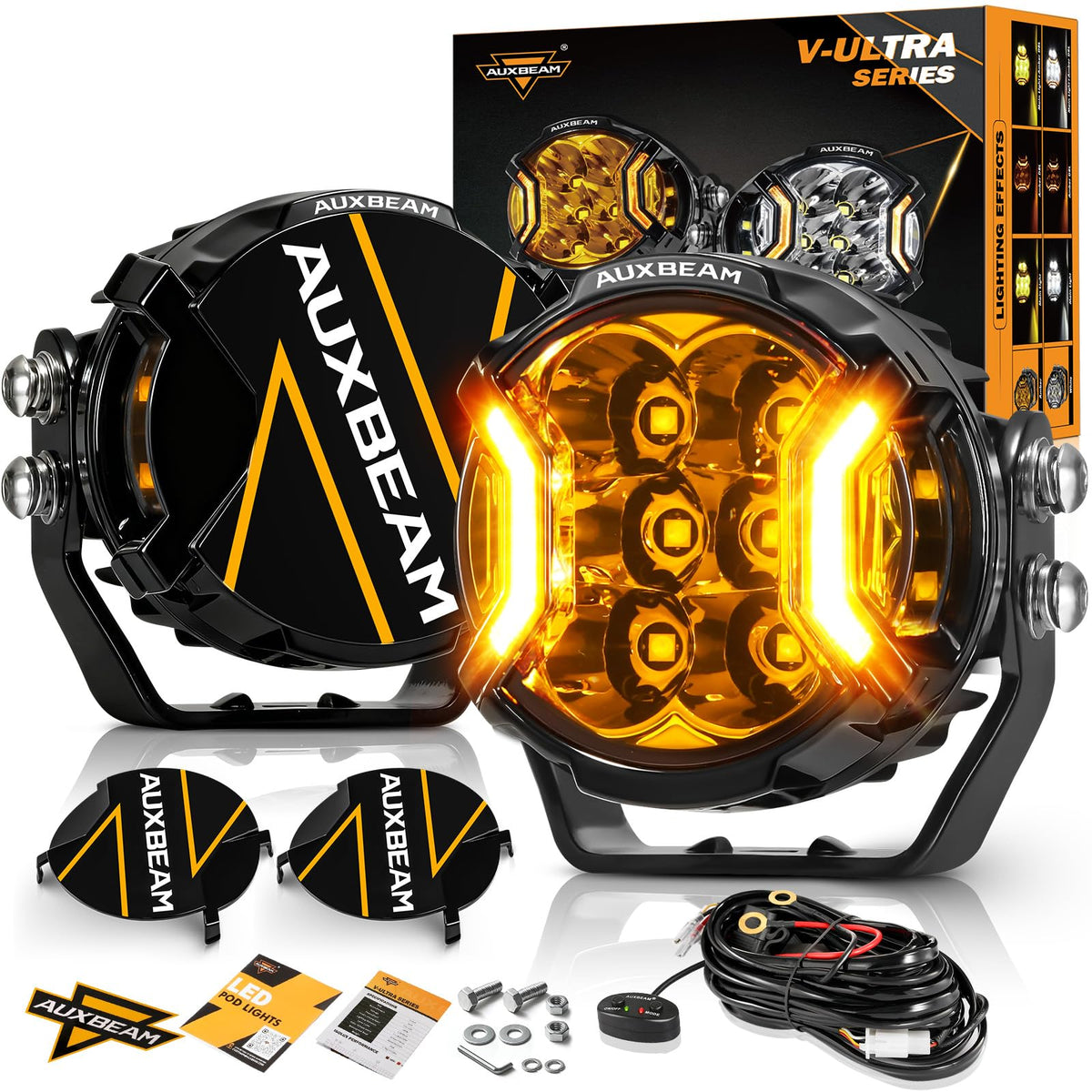 Auxbeam 3-inch front view showing bright LED face and focused beam benefit