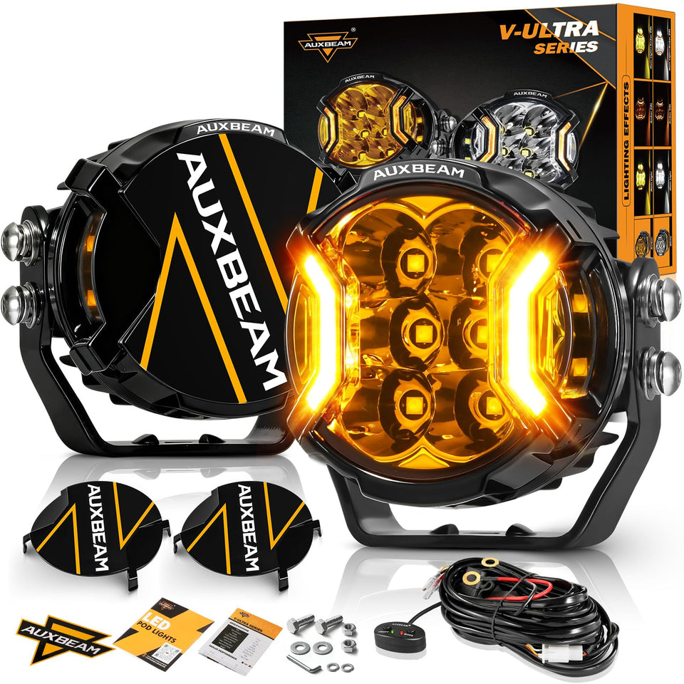 Auxbeam 3-inch front view showing bright LED face and focused beam benefit