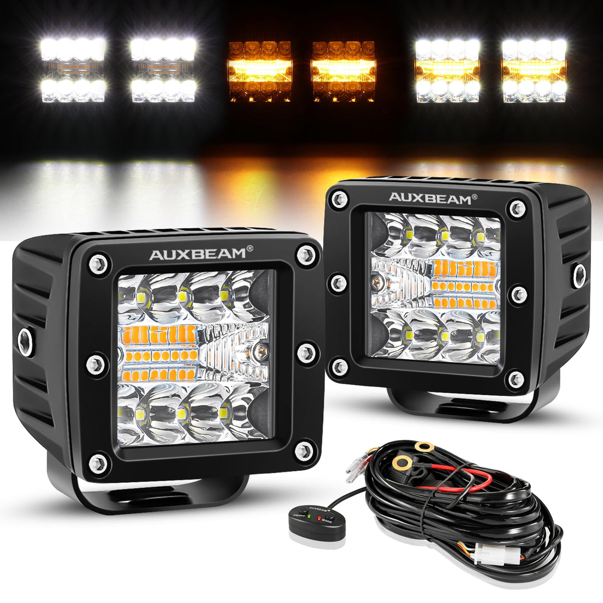 Auxbeam 3 inch pod front view showing robust housing and clear lens for durable lighting