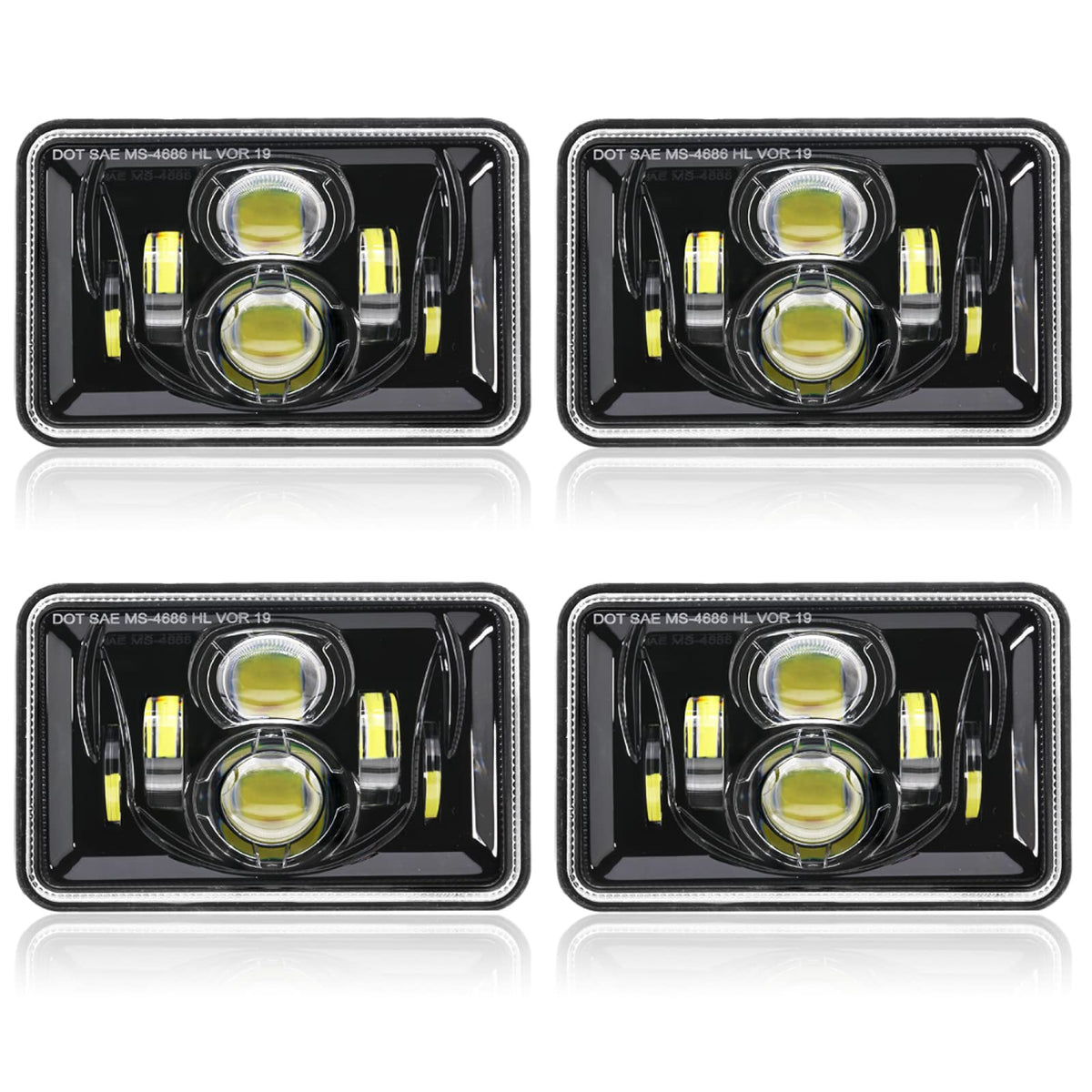 Auxbeam front view of 4x6 headlight showing clear beam and improved visibility