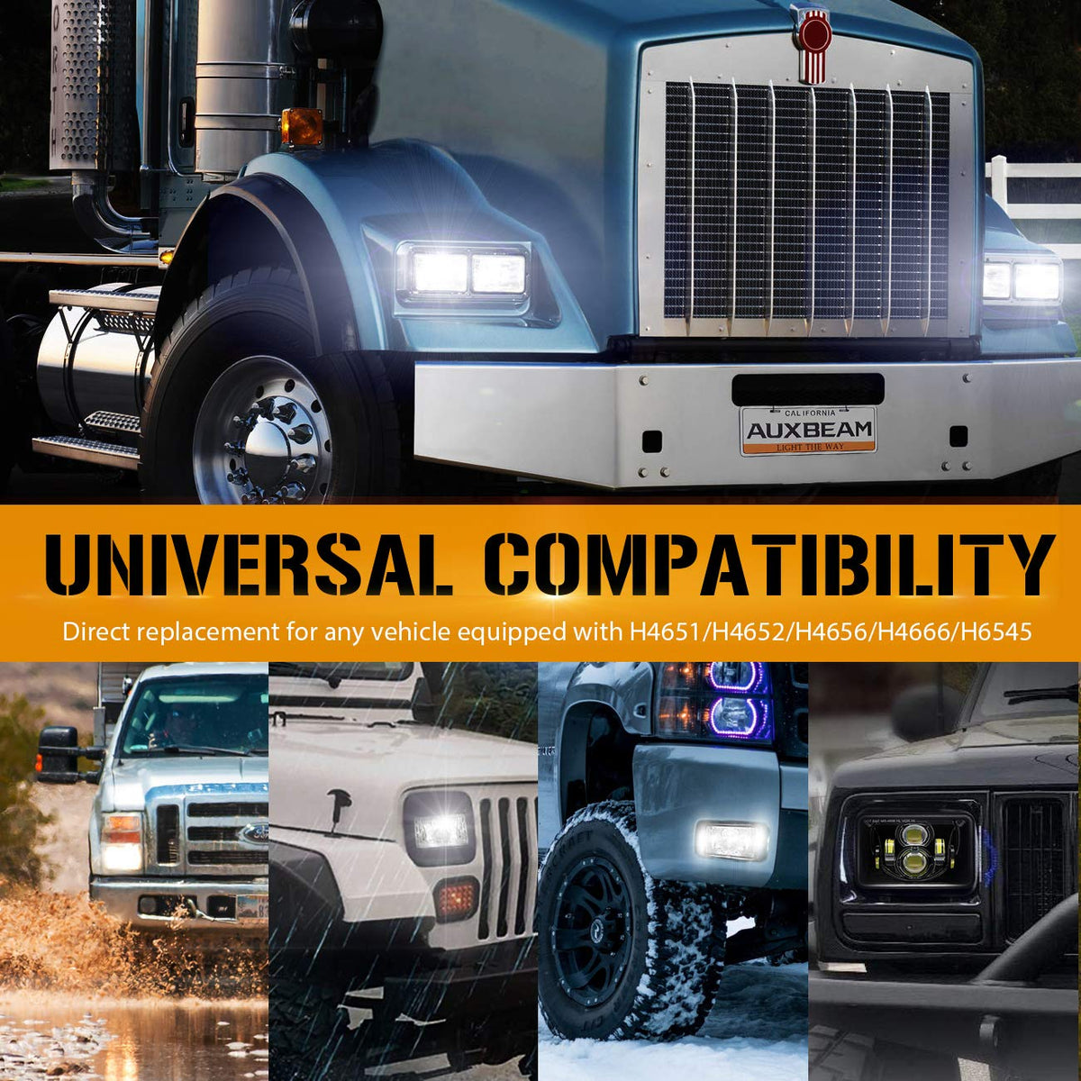 Auxbeam retail package with four headlamps included for complete retrofit