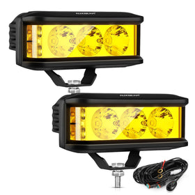 Auxbeam front view of 5-inch amber pod light showing bright optics and compact size for better visibility