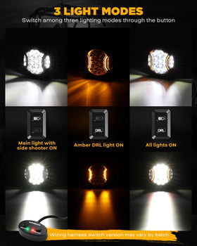 Auxbeam lit on vehicle with amber DRL highlighting daytime conspicuity