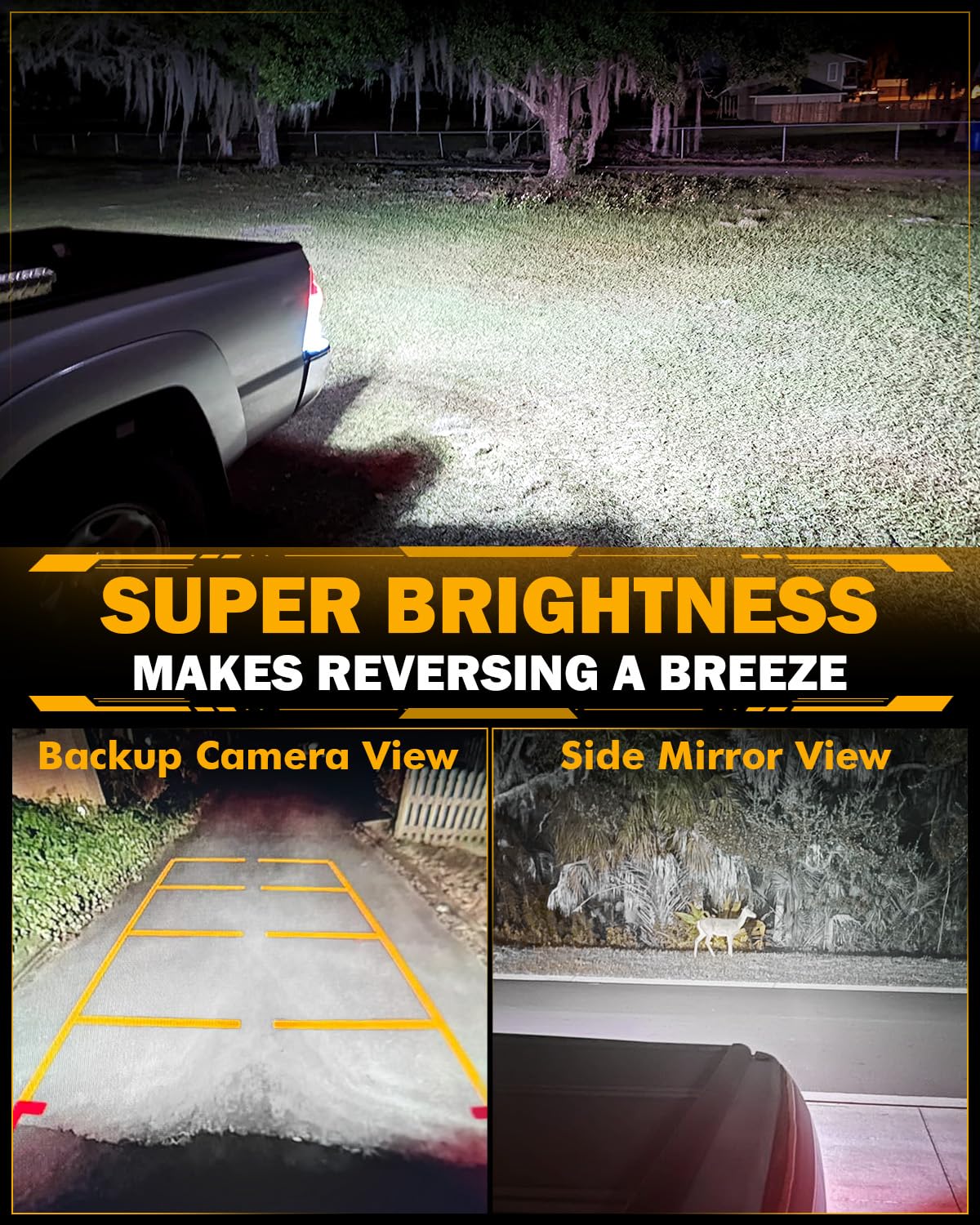Auxbeam bulbs installed on truck rear improving backup visibility