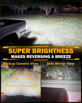 Auxbeam bulbs installed on truck rear improving backup visibility