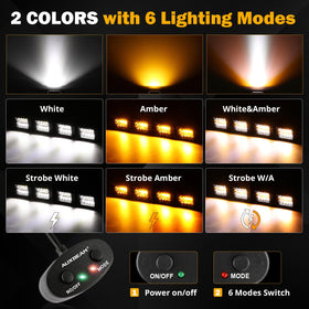 Auxbeam close-up of amber mode lens showing color output, enhanced fog visibility