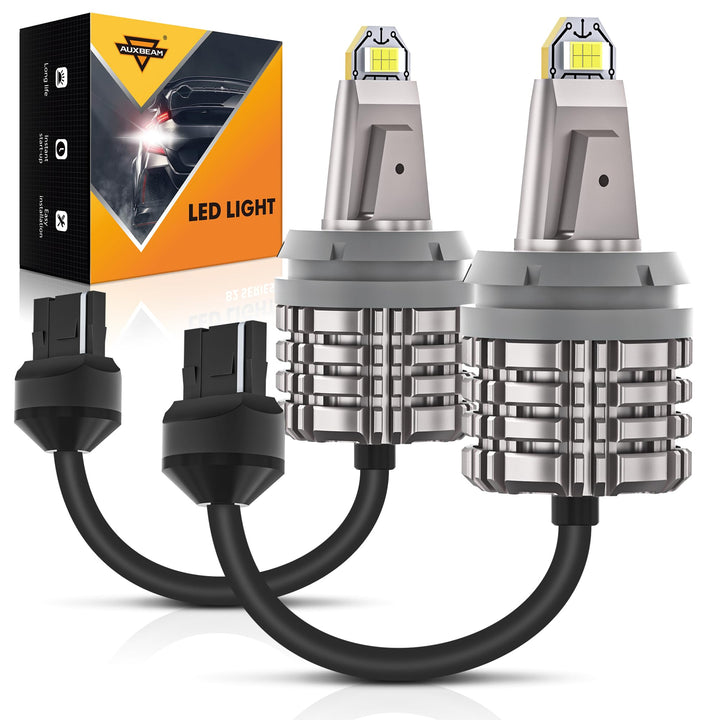 Auxbeam front packaging of B2 7440 LEDs showing model and benefits