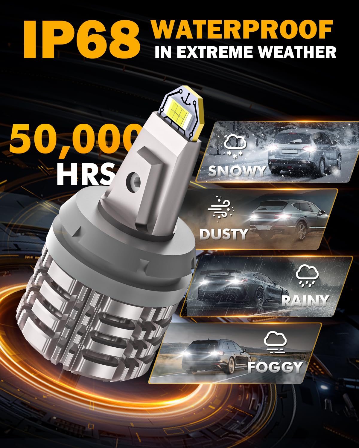 Auxbeam vehicle reversing at night with 7440 LEDs improving visibility
