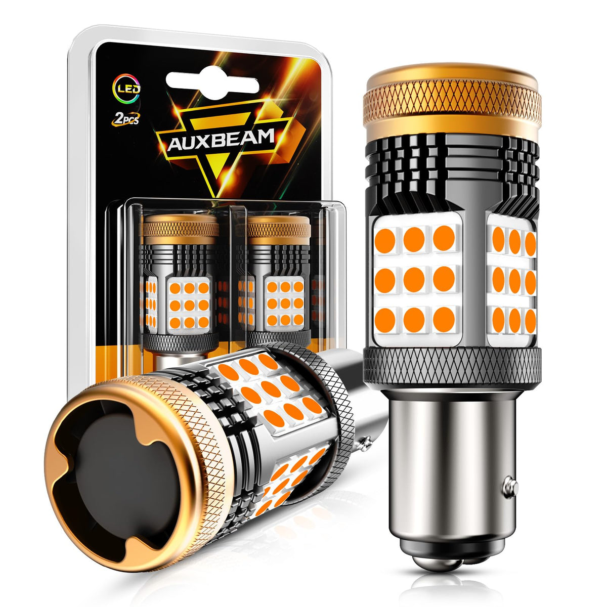 Auxbeam B21 front view showing packaging and included bulbs, quick identification benefit