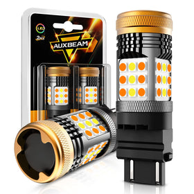 Auxbeam B21 front view showing bulb and packaging, clearer lighting upgrade benefit