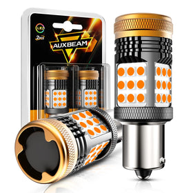 Auxbeam B21 front view showing amber lens and compact design for easy swap