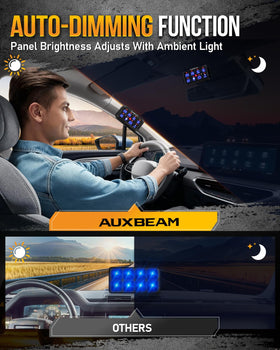 Auxbeam label stickers and dual mounting brackets displayed for personalized setup flexibility