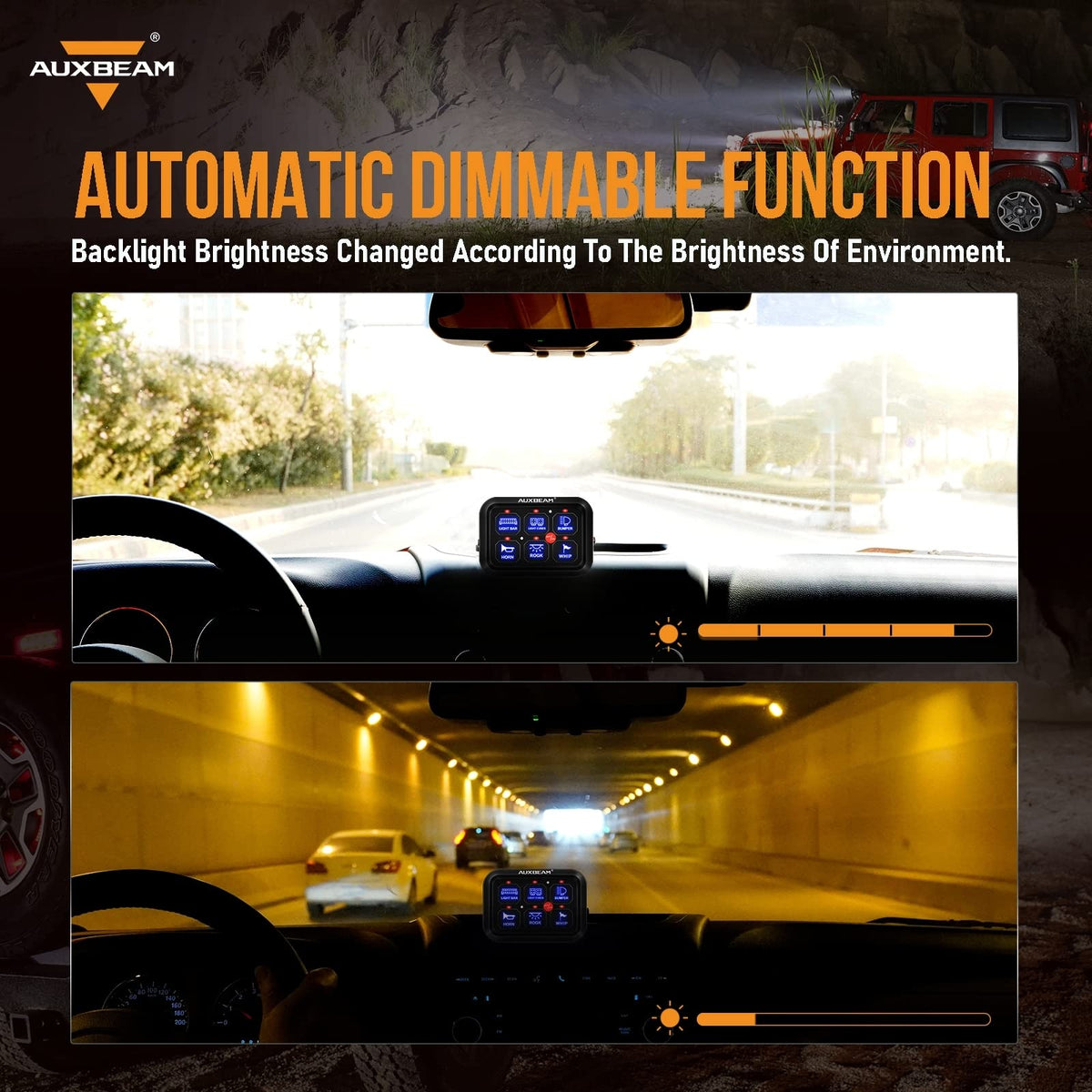 Auxbeam BC60 mounted on a vehicle dashboard for neat centralized accessory control