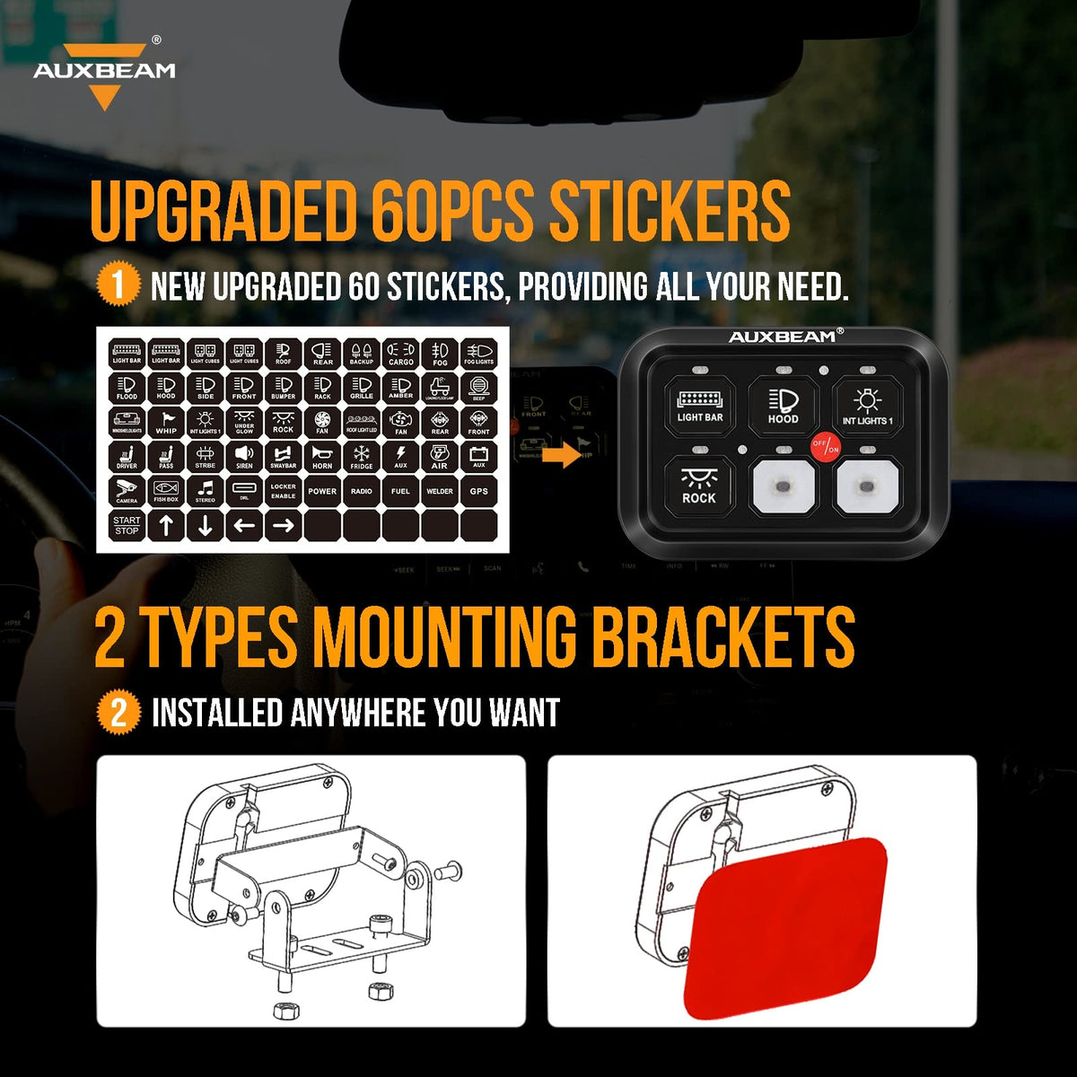 Auxbeam BC60 beside a hand to show compact size and easy installation
