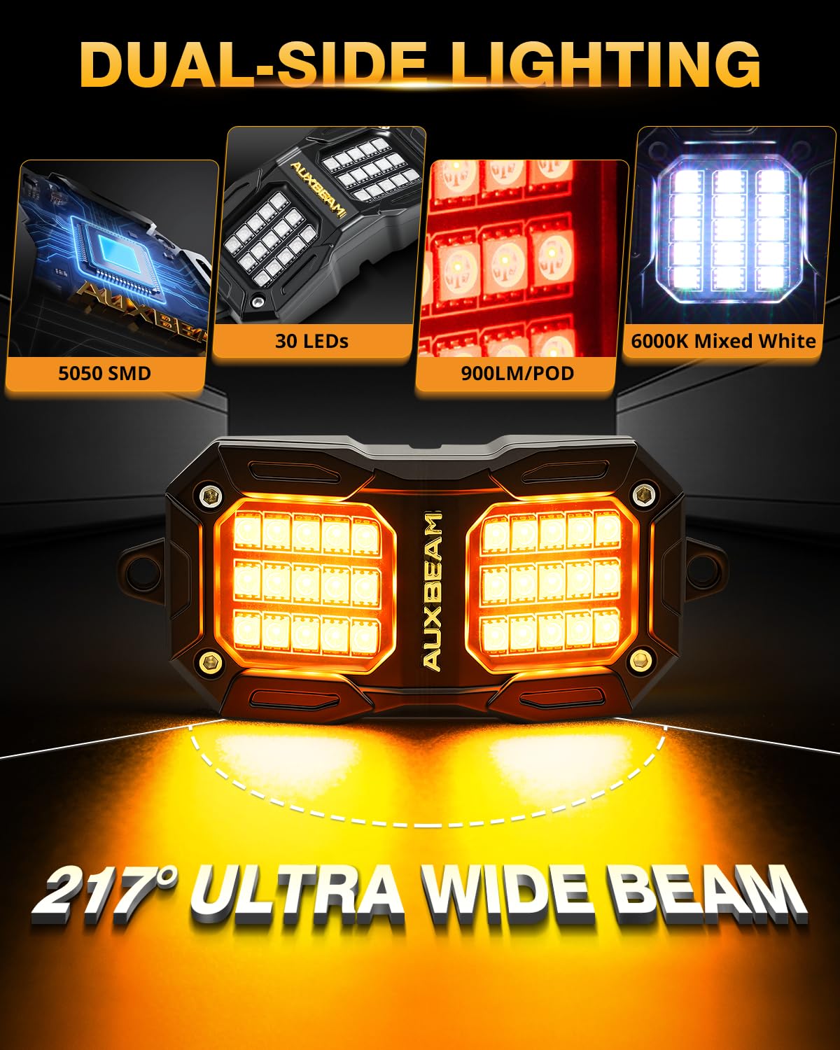 Auxbeam brake flash mode illuminating red to alert following drivers