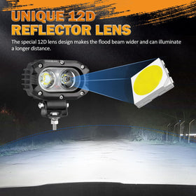 Auxbeam closeup of 12D optical lens highlighting even flood illumination benefit