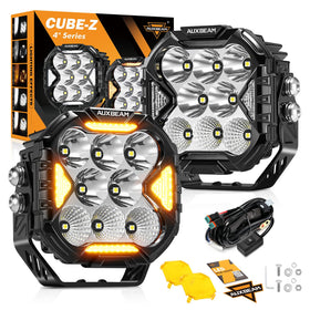 Auxbeam Cube-Z front view showing lens and housing for rugged durability