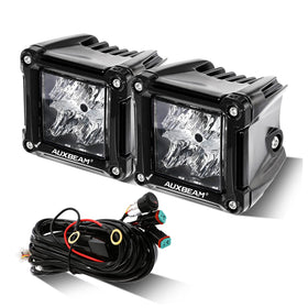 Auxbeam FA Series front view showing compact cube design and brand benefit of space saving